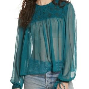 Free People Embroidered Beaded Blouse